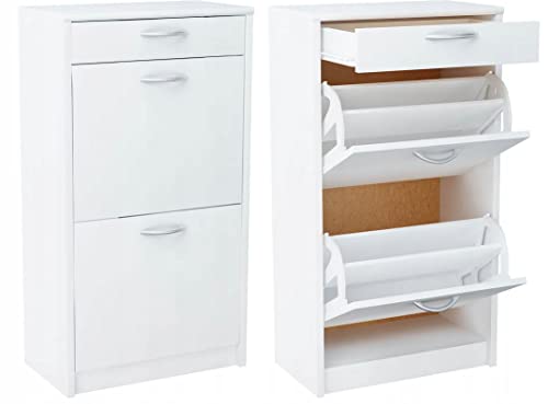 KUBUTKU Zapatero con 2 puertas plegables y un cajón, zapatero para entrada de pasillo, 92 x 50 cm, color blanco