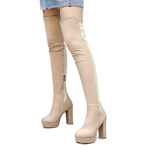 Bottes au genou pour femmes à talons carrés pour l'automne et l'hiver noirs