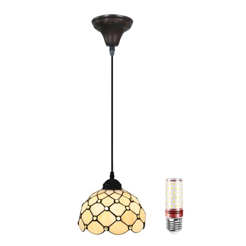 Uziqueif E, Lustre Tiffany, E27 luminaires intérieur Suspension, Rétro luminaire Plafond, Largeur 20cm Verre Abat-Jour, luminaire Couloir Réglable en Hauteur