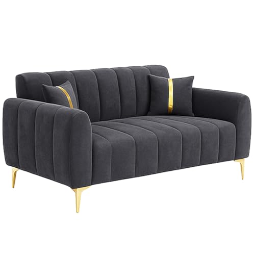 Image of Furny Harmon 5 Seater Fabric 3+2 Sofa Set (Dark Grey) | Soft Velvet Fabric | Modern Design | Comfortable Seating | Living Room Furniture