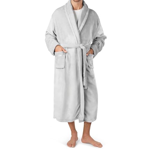 PAVILIA Mens Soft Robe | Warm Fleece Robes for Men, Soft Spa Bathrobe with Shawl Collar and Pockets