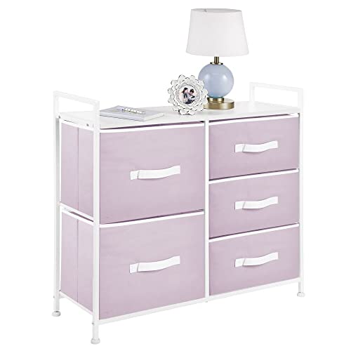 Mdesign 30.03" High Steel Frame/Wood Top Storage Dresser Furniture Unit With 5 Removable Fabric Drawers - Tall Bureau Organizer For Bedroom, Living Room, Closet - Jane Collection - Light Purple/White #TOP10