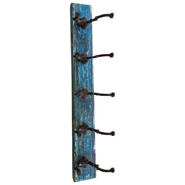 Porte-manteau mural de couloir vintage avec 5 crochets en bois massif Bleu clair