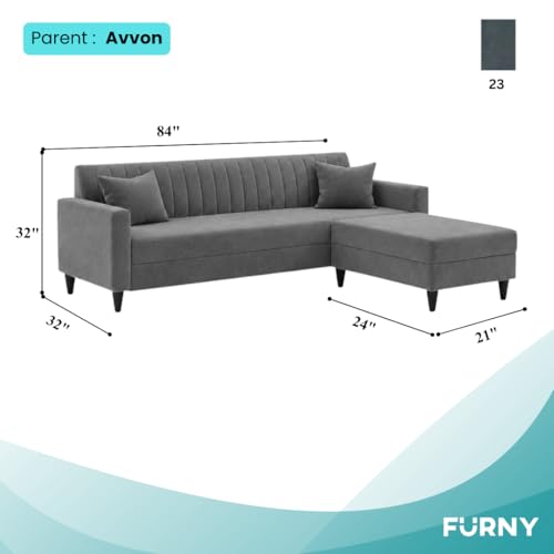Image of FURNY Avvono 5 Seater L Shape Sofa Set with Movable Ottoman | Flexible Left or Right Layout | Plush Velvet Fabric (Dark Grey) | Perfect for Living Room, Guest Room & Office
