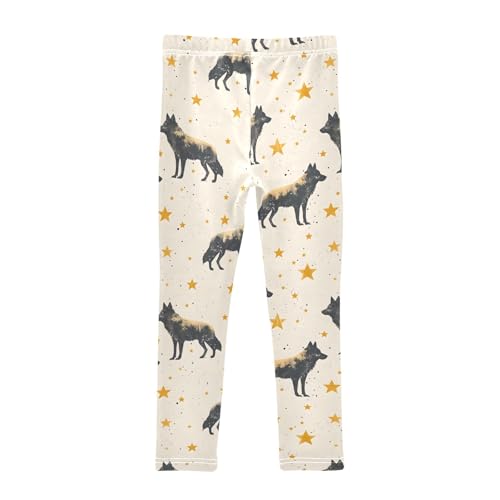 Wolf with Gloden Star Girls Leggings Athletic Pants Tights Stretch Bottom2