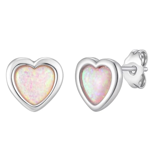 VNOX Ohrstecker Damen, Opal Ohrstecker - 8,5 mm Herz Design, Gesundheitsstecker mit Kupfer, Geschenk für Frauen und Mädchen zum Valentinstag, Geburtstag, Muttertag und Weihnachten