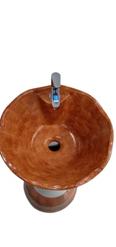 Image of ANAND PRESENTS, Ceramic DAMRU /Pedestal Free Standing Wash Basin for Bathroom & Living Room,FAUCET INCLUDED.