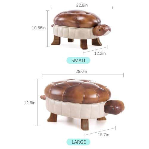 Kelendle Animal Footstool Turtle Upholstered Ottoman PU Leather Pouf Wood Foot Stool Rest for Living Room Bedroom Sofa Bench Seat Chair, Grass (Large, Brown) - Thumbnail 3