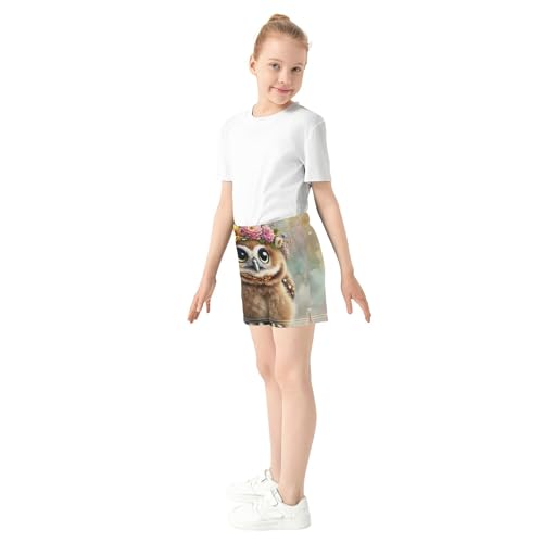 Girls Athletic Lounge Shorts Cute Floral Crown Owl Print Kids Comfy Sleep Pajama Shorts Summer Activewear, X-Small4