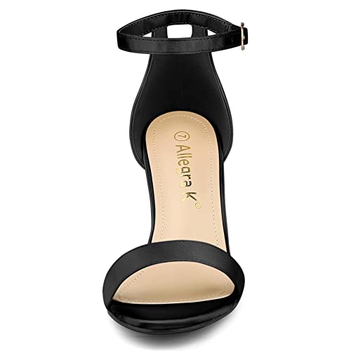 Allegra K Allegra K Women's Satin Open Toe Ankle Strap Chunky Black Heels Sandals 7 M US
