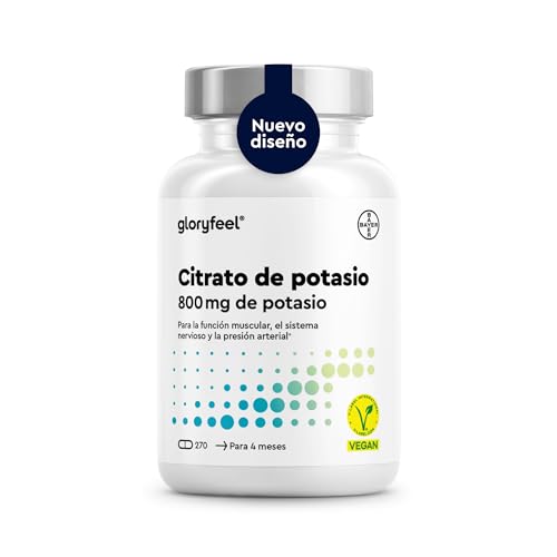 Citrato de Potasio 2446mg - 270 Cápsulas (+4 meses) - Suplemento Deportivo Natural de Alta Potencia - Altamente dosificado: 800mg de Potasio elemental - Vegano, sin aditivos