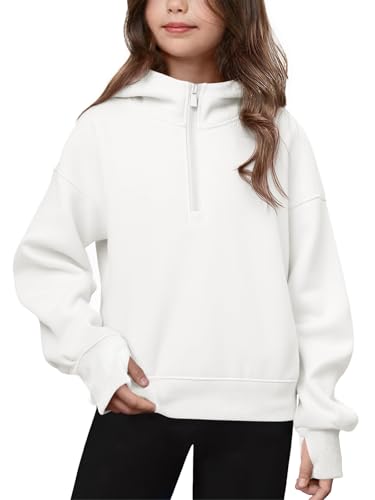 Opiniones y reviews de Sudaderas con capucha para Niña al mejor precio. 41 Haloumoning - Sudaderas con capucha de forro polar para niñas con abertura lateral para niños de 5 a 14 años, Blanco, 11-12 Años