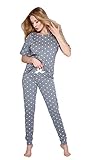 S& SENSIS Baumwoll-Pyjama Cristine (Made in EU) Schlafanzug Hausanzug, Gr. L (40), Grau mit Herzen