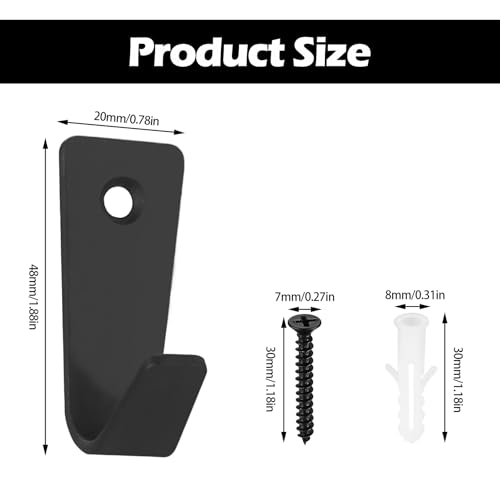 8 Stück Garderobenhaken, Kleiderhaken Schwarz, Kleiderhaken Wandhaken zum Schrauben, Metall Haken für Schlafzimmer Badezimmer Wohnzimmer Kleiderschrank Garderobenleiste Mäntel Handtuch Jackenhaken