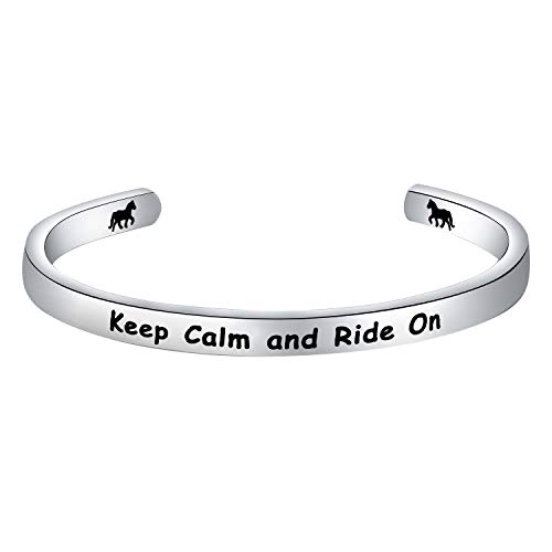 Image of PLITI Horse Lovers Gifts Horseback Riding Gift Equestrian Gift For Horse Lover Country Gift Keep Calm And Ride On Stainless Steel Running Horse Cuff Bracelet