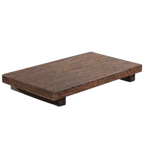 Duseu Wood Riser Pedestal Stand 12 x 7 Inch Lightweight Rustic Farmhouse Wood Tray for Kitchen Counter Sink Bathroom Soap Dishes Plant Bottles Candles Display Brown