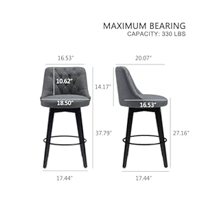 Virabit Swivel Bar Stools Set of 2 Linen Counter Height Bar Stools with Back Wooden Bar Stools for Kitchen Island Upholstered Bar Stools Grey