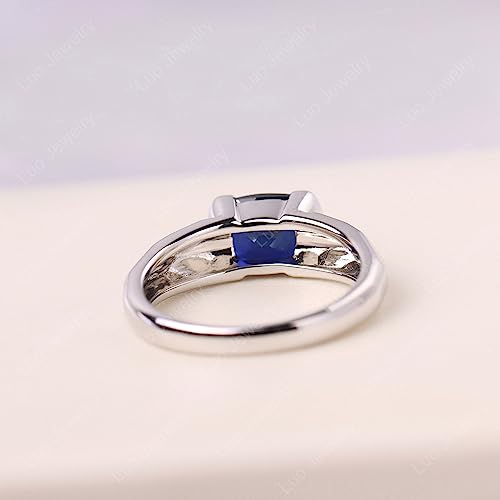 LUO 925 Sterling Silver 8x6mm Cushion Shaped Gemstone Rings for Women, Engagement Ring Birthstone Jewelry Anniversary Promise for Lady Size 3-134