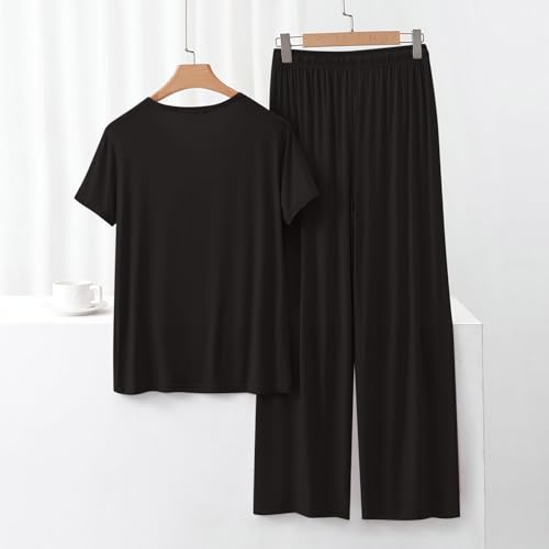 Conjunto de pantalones y tops para mujer de algodón casual de dos piezas suave 3