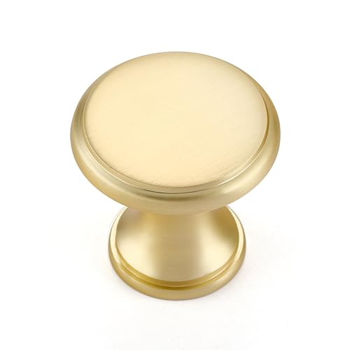 Ravinte 10 Pack Brushed Gold Kitchen Cabinet Knobs Solid Brass Pulls Zinc Handles Simple Drawer Cabinet Hardware for Cupboard Drawer Knobs
