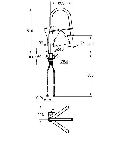 GROHE Feel, Profi Küchenarmatur mit 2 Strahlarten (Wasserhahn für die Küche mit ausziehbarer Profibrause und magnetischem Docking, 360° schwenkbar, werkzeugfreie Montage), chrom, 31489000