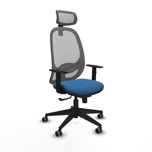 Piqueras y Crespo   Silla Escritorio Calidad Precio Cilanco con Brazos 1D, Apoyo Lumbar Regulable en Altura y Cabecero Regulable en Altura E Inclinación. Gris/Azul Claro