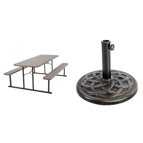 COSCO Outdoor Living 6 ft. Folding Picnic Table, Taupe Wood Grain with Brown Legs & Backyard Expressions Patio · Home · Garden 911554 21 Pound Umbrella Base, Bronze