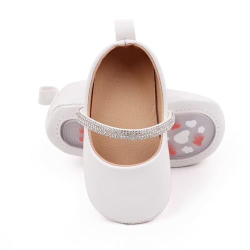 SABATUTU Infant Baby Girls Princess Wedding Dress Mary Jane Flats,Toddler Soft Sole Prewalker Sparkly Lightweight Shoes (B02/White,12-18 Months)