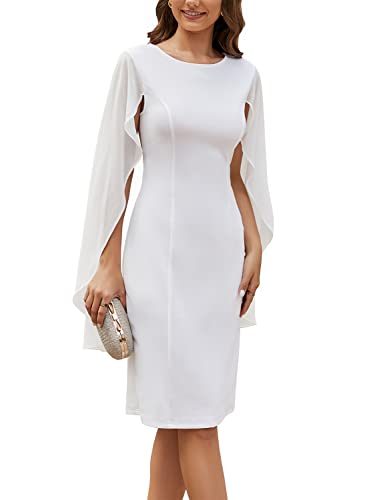 Image of HELYO Women's Chiffon Cloak Sleeve Mini Cape Dress V-Back Semi-Formal Elegant Bodycon Wedding Guest Evening Cocktail Dresses