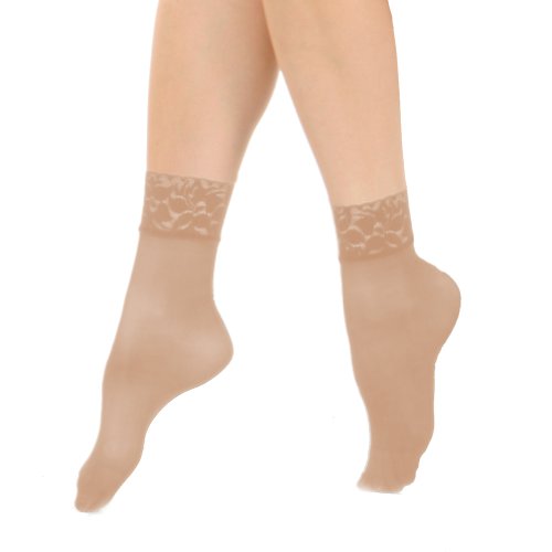 Angelina Nylon Spandex Sheer Anklet Stocking with Lace (6-Pairs)