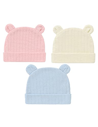 3 Pack Newborn Hospital Hat Cute Bear Ears Cotton Hat