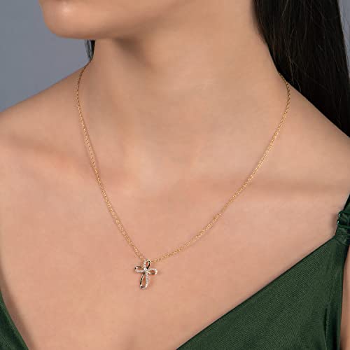 Jewelili 10K Yellow Gold 1/10 Cttw Natural White Round Diamond Cross Pendant Eternal Treasures Necklace, 18" Gold Filled Rope Chain3