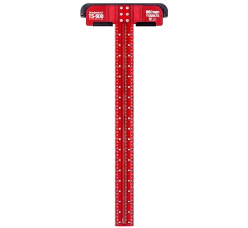 Woodpeckers T Square, 600 MM, Precision Woodworking T-Square Ruler, Built-in Edge Support, Scribing & Shelf Pin Guides, Rack-It Mount, Made in USA