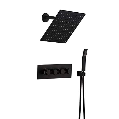 Système de douche noire haute pression 10 pouces avec pommeau à main et soupape incluse