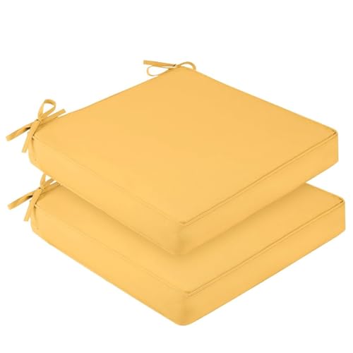 Hiseng Waterproof Outdoor Cushion Covers Set of 2 Solid Color Patio Seat Cushion Covers Replacement with Zipper for Garden Chair Cushion, Washable Rattan Furniture Protector (Yellow,50x50x5cm)