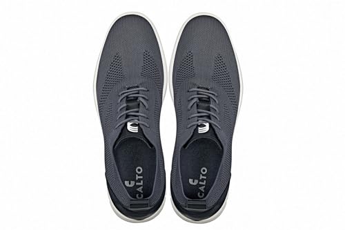 CALTO Men's Invisible Height Increasing Elevator Shoes - Moon Gray/Black Ultra Light-Weight Lace-up Knitted Sporty Walker - 2.4 Inches Taller - X2213 - Size 13 D(M) US4