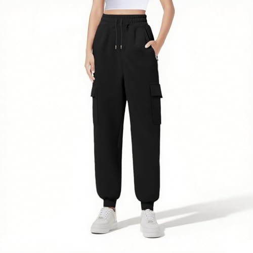 Girls Baggy Cargo Sweatpants Wide Leg High Waist Loose Athletic Kids Joggers Fall Hiking Running (Black, 9-10 Years)2