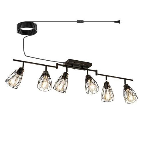 TuyuBEE 6-Light Plug in Track Lighting with Power Cord Black (No Bulbs)