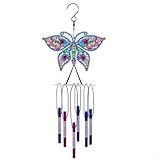 Juego de arte: este kit de arte de bricolaje incluye todas las herramientas esenciales, como un tablero base transparente redondo y un kit de herramientas de perforación que te permite crear impresionantes ilustraciones de campanillas de viento de mariposa inmediatamente