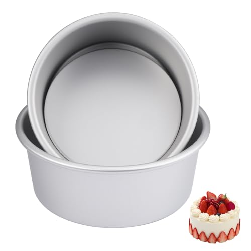 Set di 2 stampi per torte rotondi, in alluminio antiaderente, rimovibili, 6 pollici e 7 pollici, rotondi, in alluminio anodizzato, antiaderente, con fondo rimovibile, per deliziose torte