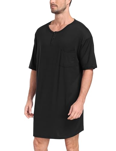 MoFiz Men's Nightshirt Soft Pajamas V Neck Short Sleeve Nightgown Loose Sleepwear Nightwear Comfy Sleep Shirt S-3XL2
