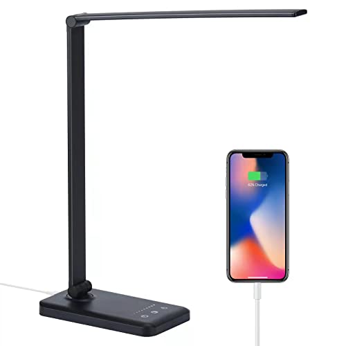YuQSpace Schreibtischlampe LED Dimmbar, Touchscreen Tischlampe LED 5 Farbstufen 5 Helligkeitssufen LED Schreibtischleuchte mit Smartphones Aufladung Function für Büro, Zuhause, Lesen, Lernen - Schwarz Cover