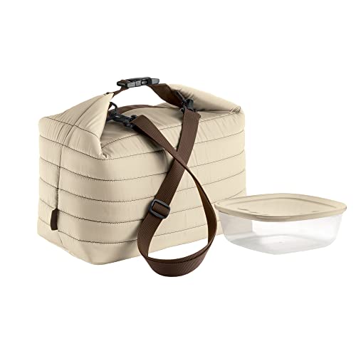 Guzzini Borsa Termica Grande con Tracolla On The Go, Argilla, Borsa 30 x 18 x h30 cm, Contenitore 19.6 x 19.6 x h7 cm, 1400 cc