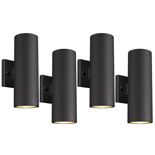 Image of Ken & Ricky Cylinder Outdoor Wall Sconce Lights,Up and Down,Black,4 Pack