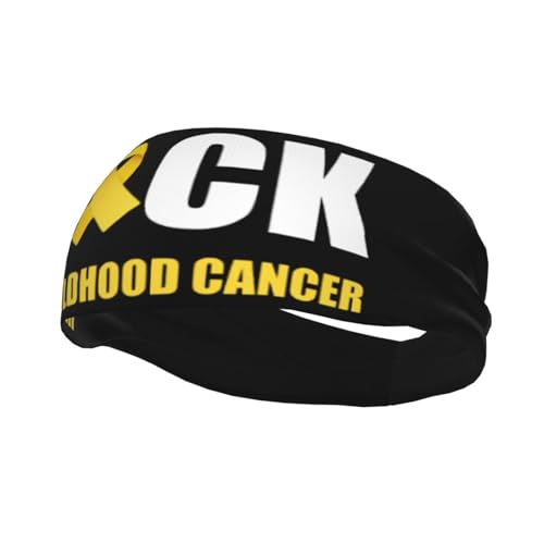 Fuck Childhood Cancer Awareness Gold Ribbon Adjustable Sports Headband Moisture Wicking Sweatband for Running Workout