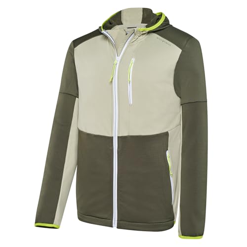 Black Crevice Chaqueta intermedia para hombre – Chaqueta de forro polar con capucha | Powerstretch & Waffle Fleece | Transpirable, elástica y ligera | Chaqueta funcional, 53 - verde oliva/gris piedra