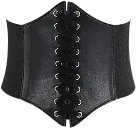 SHINE STYLE Faux Leather Steampunk Sexy Underbust Waist Belt Corset Women's Lace-Up Corset Elastic Waist Belt