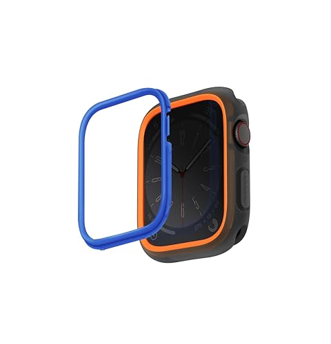 Uniq Moduo Coque pour Apple Watch avec Lunette Interchangeable en Polycarbonate 45/44 mm fumé (Orange/Bleu)
