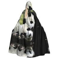 POEZJZW Cute Pandas Pattern Poncho Halloween Hooded Cape Women'S Men'S Halloween Dress Up Party Cosplay Costumes