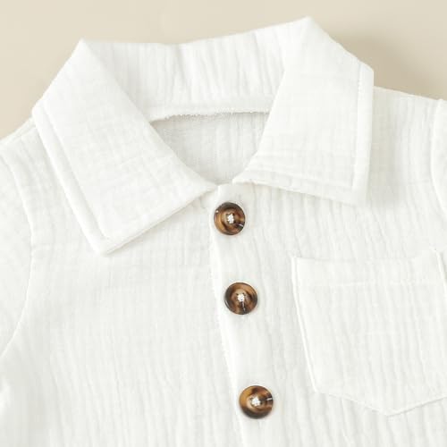 Baby Girl Boy Button Down Shirt Newborn Solid Color Short Sleeve Collared Romper Infant Summer Formal Bodysuit4